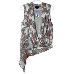 NWT Karen Kane Asymmetric Hem Faux Wrap Sleeveless Blouse Women's Size Medium